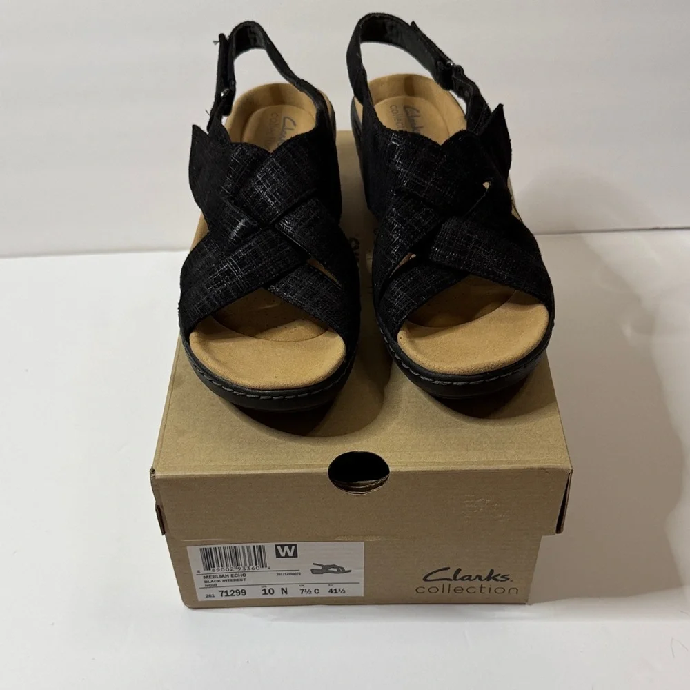 Clarks Merliah Echo Sandals Black Interest NEW Size 10